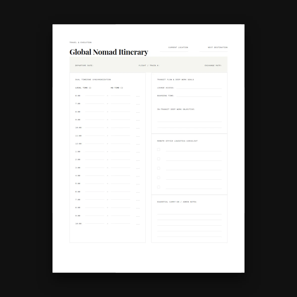 Global Nomad Itinerary — Digital Planners