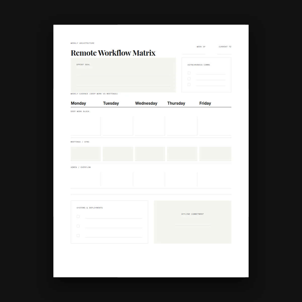 Remote Workflow Matrix — Digital Planners